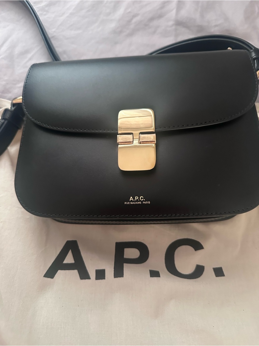 A.P.C. Black Small Grace Leather Crossbody with Gold-Tone Clasp